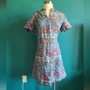 Vintage 1970s Volup Mini Dress Paisley Button Front Size Large